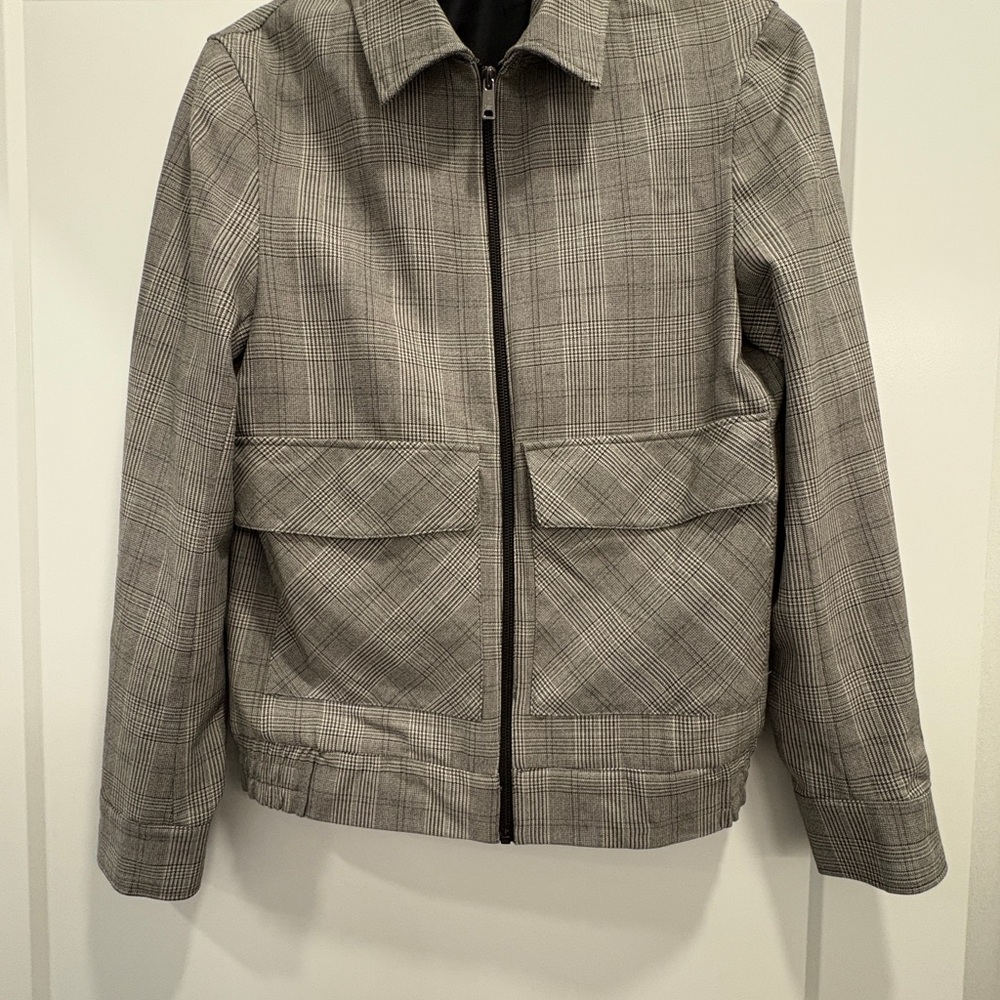 Gray Plaid Zip-Up Jacket